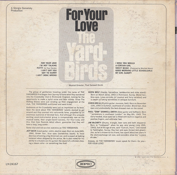 The Yardbirds : For Your Love (LP, Album, Mono, Ter)