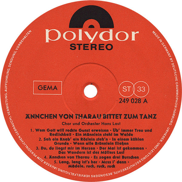 Chor Hans Last Und Orchester Hans Last : Ännchen Von Tharau Bittet Zum Tanz (LP, Album, RP)