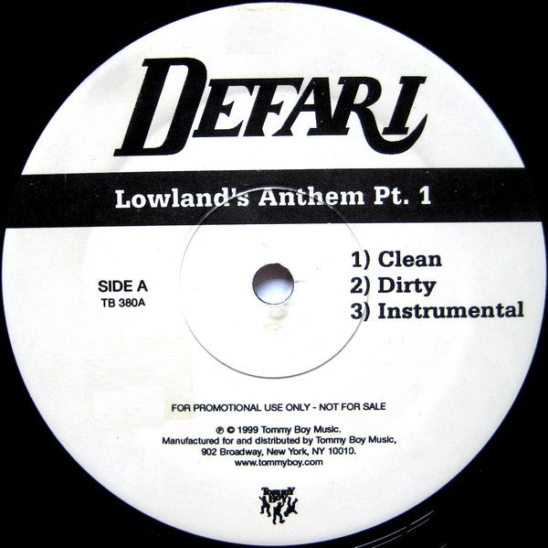 Defari : Lowland's Anthem Pt. 1 / Juggle One (For The DJ's) (12", Promo)