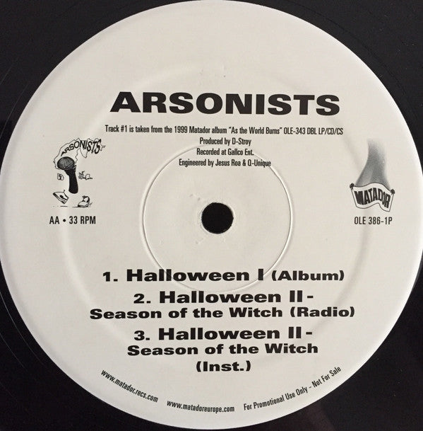 The Arsonists : Backdraft / Halloween I (12", Promo)