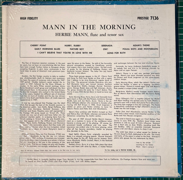 Herbie Mann : Mann In The Morning (LP, Album, Mono, RE)