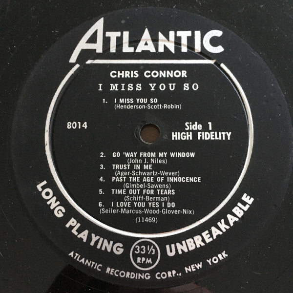 Chris Connor : I Miss You So (LP, Album, Mono)