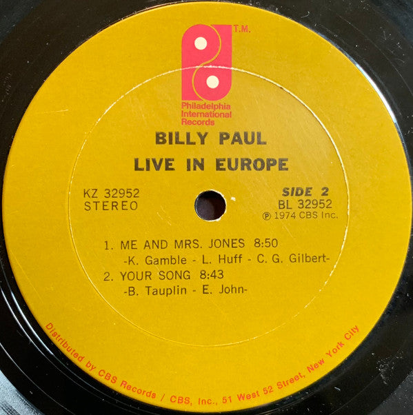 Billy Paul : Live In Europe (LP, Album, Pit)