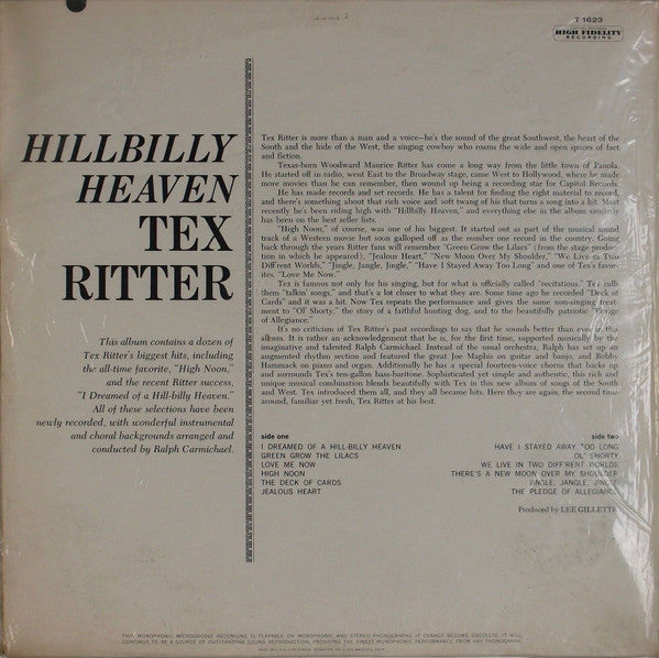 Tex Ritter : Hillbilly Heaven (LP, Album, Mono, Scr)