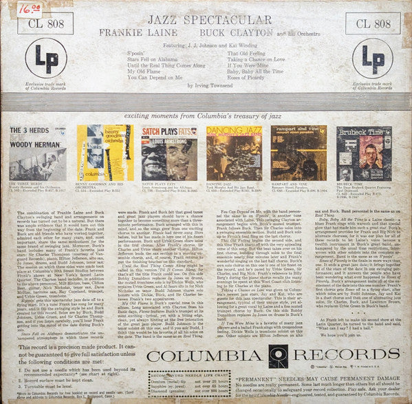 Frankie Laine And Buck Clayton And His Orchestra Featuring J.J. Johnson And Kai Winding : Jazz Spectacular (LP, Album, Mono, Hol)