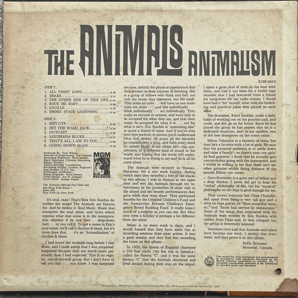 The Animals : Animalism (LP, Album, Mono)