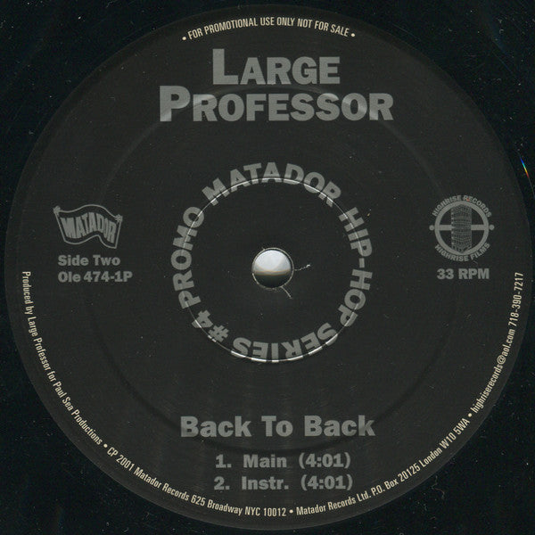 Large Professor : Blaze Rhymez / Back To Back (12", Single, Promo)
