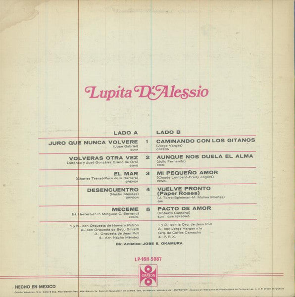 Lupita D'Alessio : Juro Que Nunca Volveré (LP, Album)