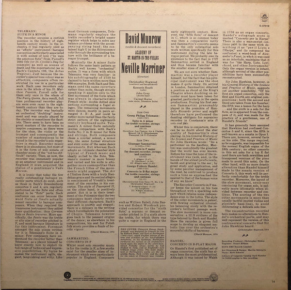 David Munrow / Georg Philipp Telemann, Giuseppe Sammartini, Georg Friedrich Händel : Munrow & Marriner (LP, Album)