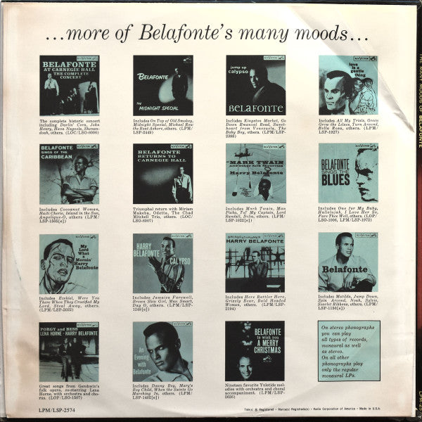 Harry Belafonte : The Many Moods Of Belafonte (LP, Album, Mono, Ind)