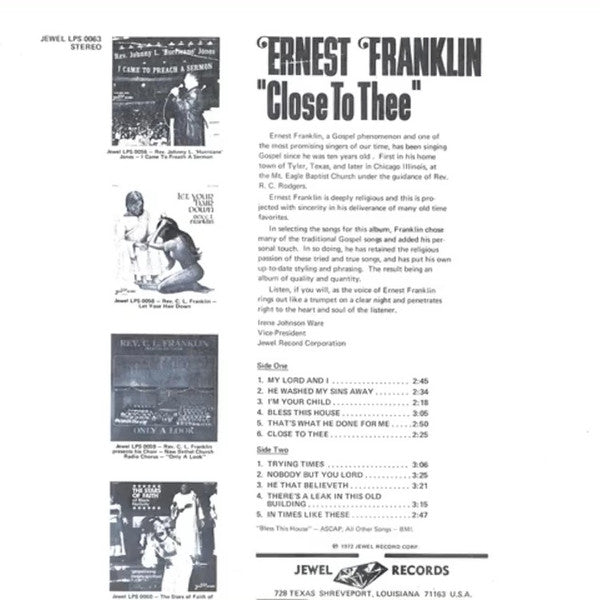 Ernest Franklin (2) : Close To Thee (LP)