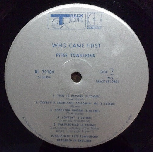 Pete Townshend : Who Came First (LP, Album, Glo)
