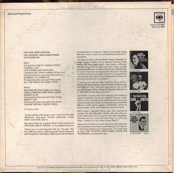 Carl Smith (3) : The Carl Smith Special (The Country Gentleman Sings His Favorites) (LP)