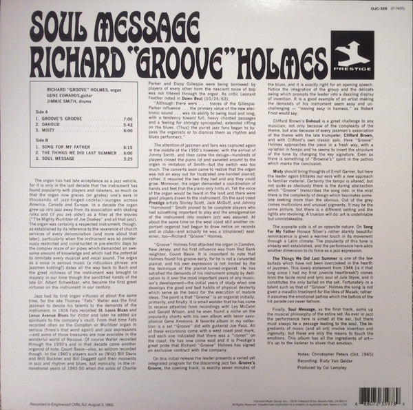 Richard "Groove" Holmes : Soul Message (LP, Album, RE)