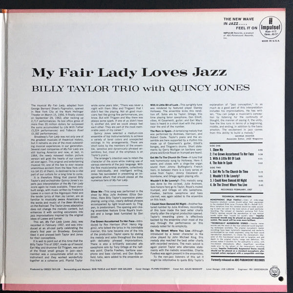 Billy Taylor Trio With Quincy Jones : My Fair Lady Loves Jazz (LP, Album, RE)