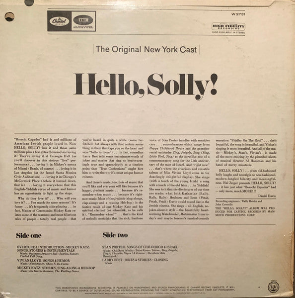 Mickey Katz, Larry Best, Stan Porter, Vivian Lloyd : Hello Solly!  (LP, Album, Mono)