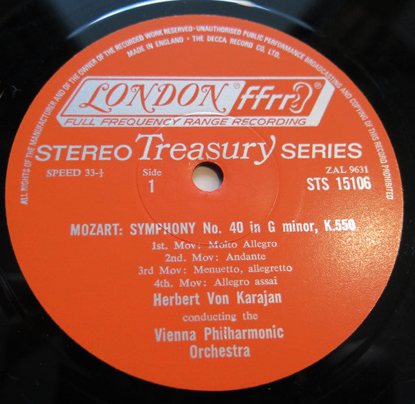 Mozart* / Haydn* - Vienna Philharmonic*, Herbert Von Karajan : Mozart Symphony In G Minor, K. 550 / Haydn Symphony In D Major, No. 104 (LP, Album, RE)