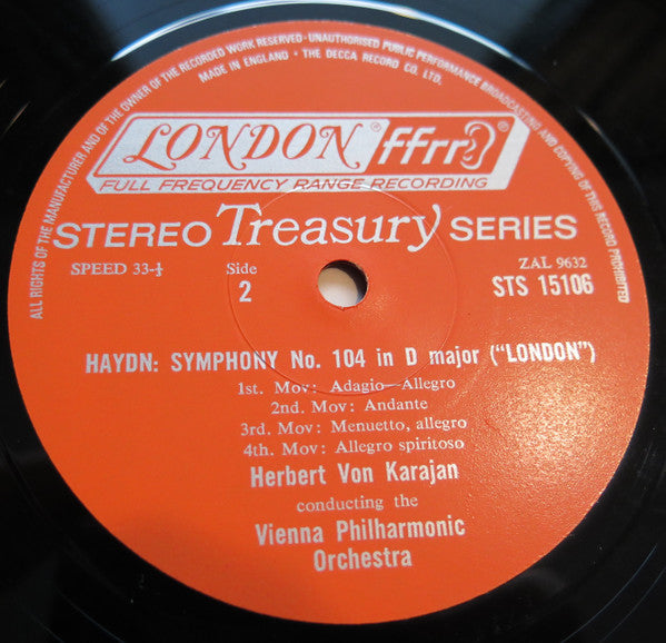 Mozart* / Haydn* - Vienna Philharmonic*, Herbert Von Karajan : Mozart Symphony In G Minor, K. 550 / Haydn Symphony In D Major, No. 104 (LP, Album, RE)