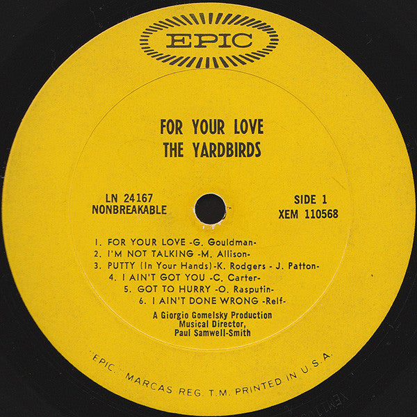 The Yardbirds : For Your Love (LP, Album, Mono, Ter)