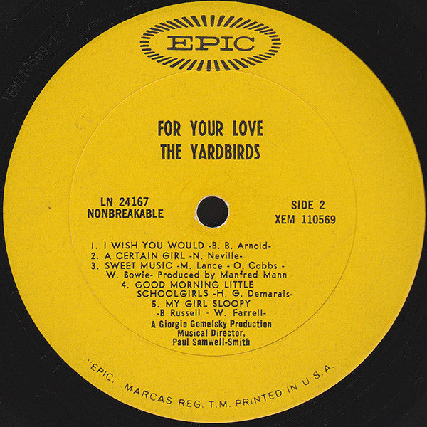 The Yardbirds : For Your Love (LP, Album, Mono, Ter)