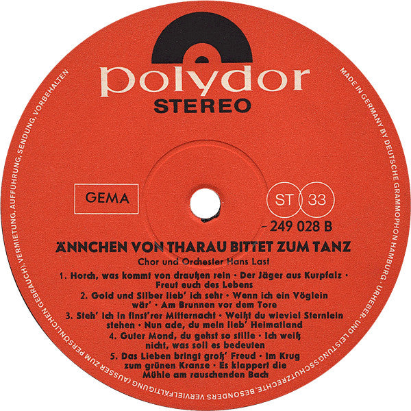Chor Hans Last Und Orchester Hans Last : Ännchen Von Tharau Bittet Zum Tanz (LP, Album, RP)