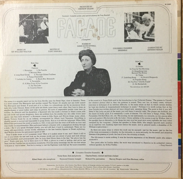 Tony Randall (3) - Arthur Fiedler - Sir William Walton - Edith Sitwell - Columbia Chamber Ensemble : Facade (Complete) (LP, Album)