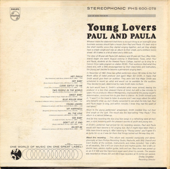 Paul & Paula : Sing For Young Lovers (LP, Album)