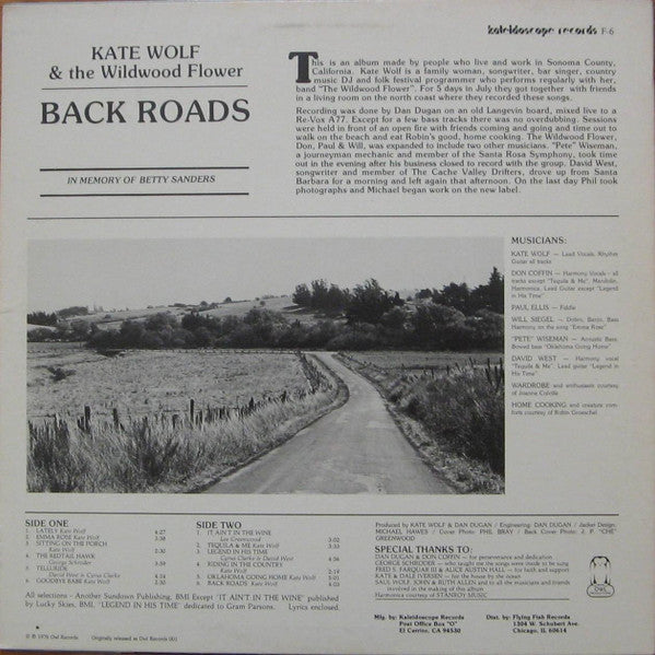 Kate Wolf & The Wildwood Flower : Back Roads (LP, Album, RE, PRC)