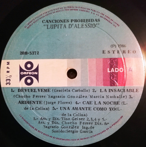 Lupita D'Alessio : Canciones Prohibidas (LP, Comp)