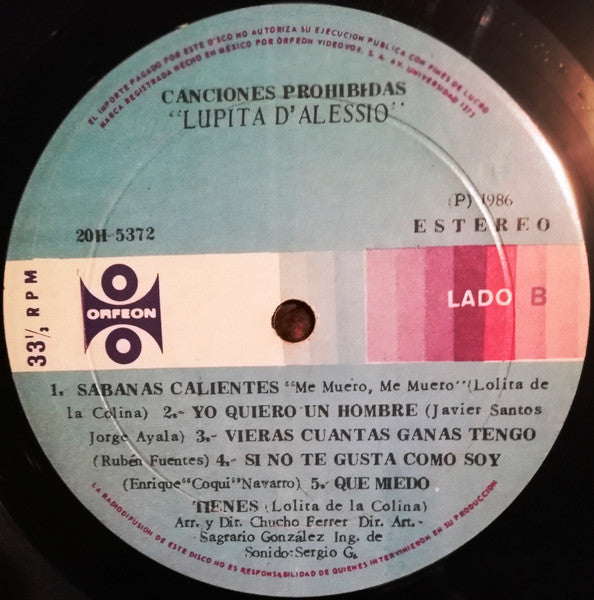 Lupita D'Alessio : Canciones Prohibidas (LP, Comp)