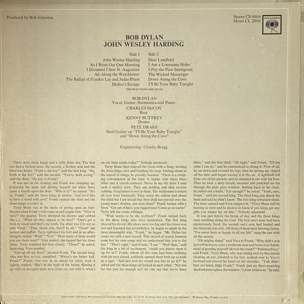 Bob Dylan : John Wesley Harding (LP, Album, San)