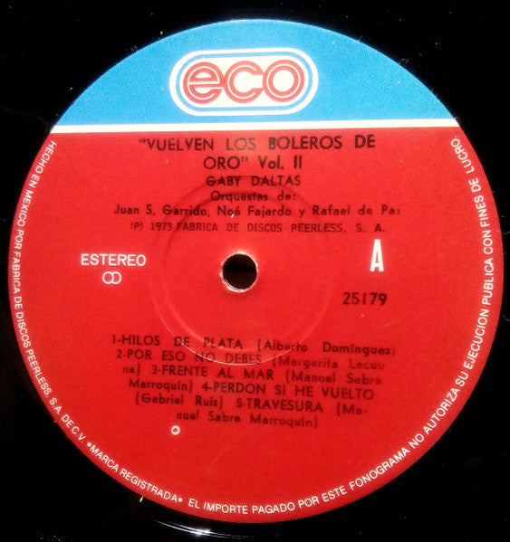 Gaby Daltas Orquestas De: Orquesta Rafael De Paz, Orquesta De Noé Fajardo Y Orquesta De Juan S. Garrido : Vuelven Los Boleros De Oro Vol.2 (LP, Album, RE)