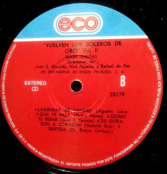 Gaby Daltas Orquestas De: Orquesta Rafael De Paz, Orquesta De Noé Fajardo Y Orquesta De Juan S. Garrido : Vuelven Los Boleros De Oro Vol.2 (LP, Album, RE)