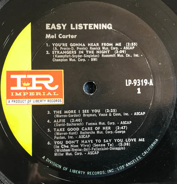 Mel Carter : Easy Listening (LP, Album, Mono)