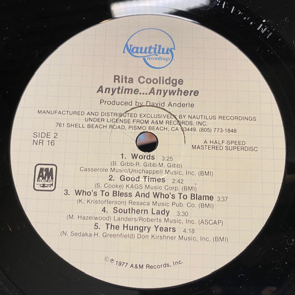 Rita Coolidge : Anytime... Anywhere (LP, Album, RE, RM, KM )