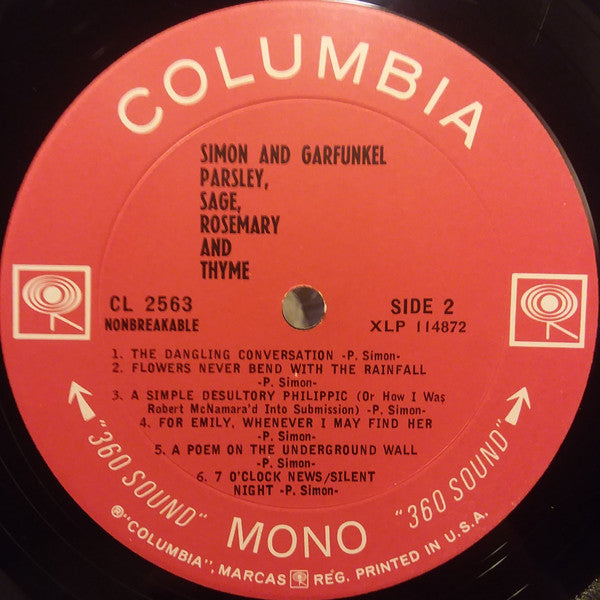 Simon & Garfunkel : Parsley, Sage, Rosemary And Thyme (LP, Album, Mono, Ter)
