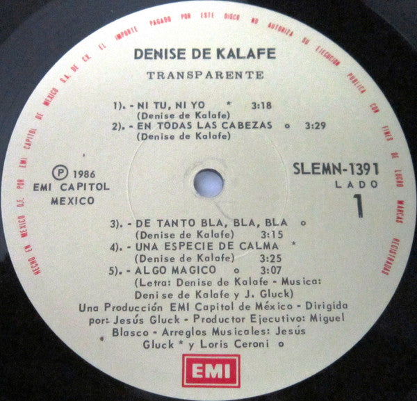 Denise De Kalafe : Transparente (LP, Album)