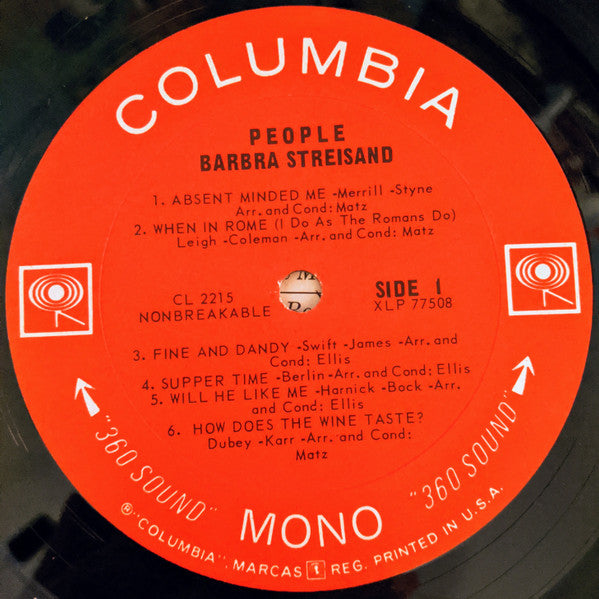 Barbra Streisand : People (LP, Album, Mono, RP, Ter)