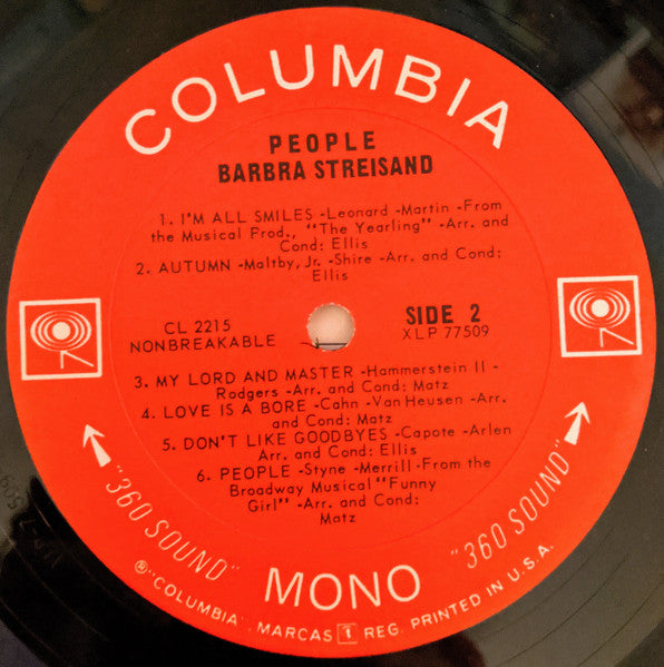 Barbra Streisand : People (LP, Album, Mono, RP, Ter)
