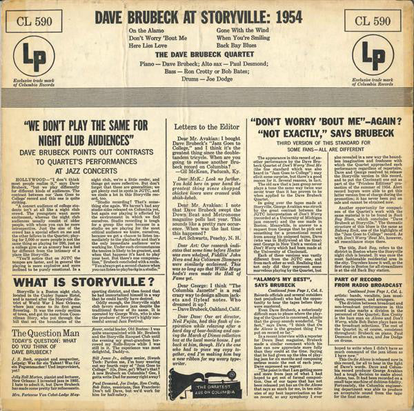 The Dave Brubeck Quartet : Dave Brubeck At Storyville: 1954 (LP, Album, Mono, Bri)