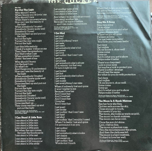 Joe Cocker : I Can Stand A Little Rain (LP, Album, Promo, Mon)