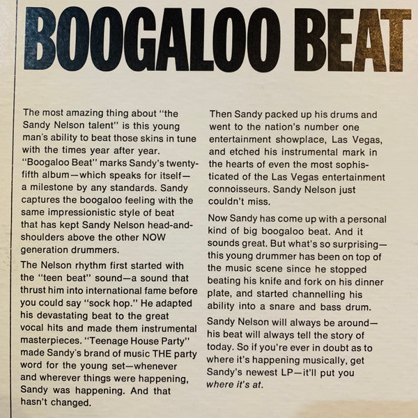 Sandy Nelson : Boogaloo Beat (LP, Album, Ind)