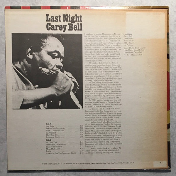 Carey Bell : Last Night (LP, Promo)
