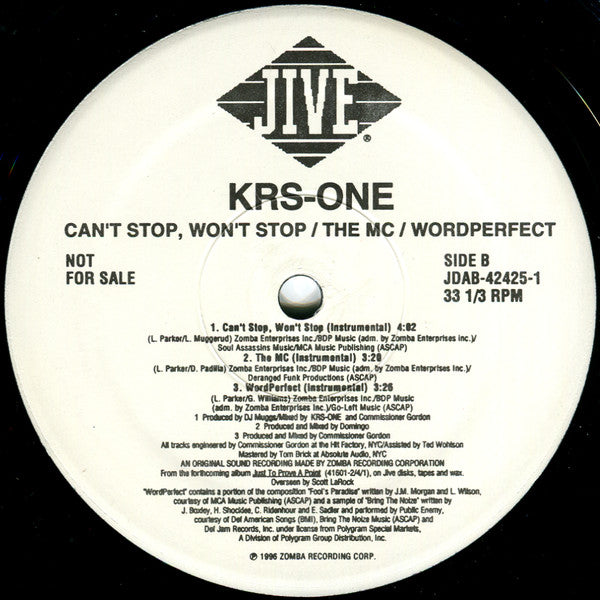 KRS-One : Can't Stop, Won't Stop / The MC / Word Perfect (12", Promo)