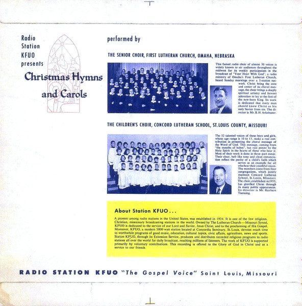 The Senior Choir, First Lutheran Church, Omaha, Nebraska & The Children's Choir, Concord Lutheran School, St. Louis, Missouri : Christmas Hymns and Carols (LP, Album)