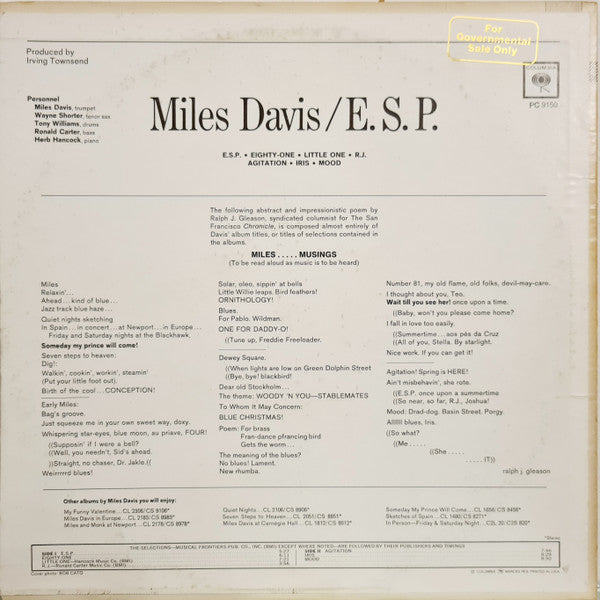 Miles Davis : E.S.P. (LP, Album, RE)