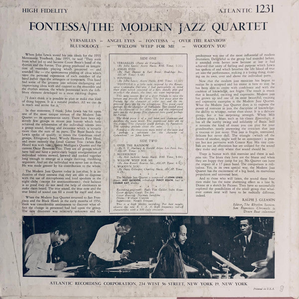 The Modern Jazz Quartet : Fontessa (LP, Album, Mono, Bla)