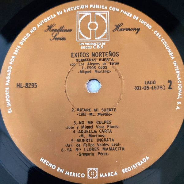 Hermanas Huerta Con Los Alegres De Terán : Exitos Norteños (LP, Album)