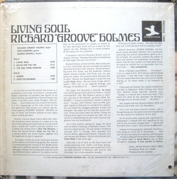 Richard "Groove" Holmes : Living Soul (LP, Album, Mono)