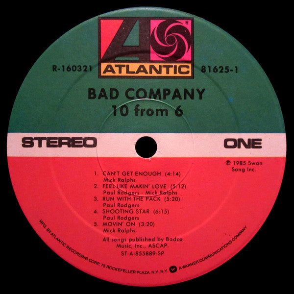 Bad Company (3) : 10 From 6 (LP, Comp, Club, RCA)